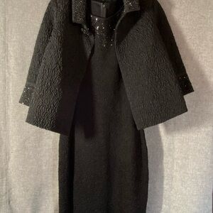 St. John Black Long Sleeve Textured Dress